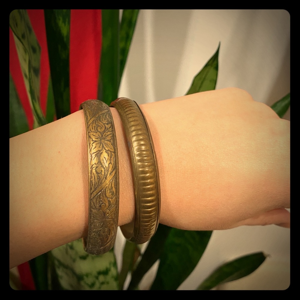 Vintage set of two ornate brass bangles